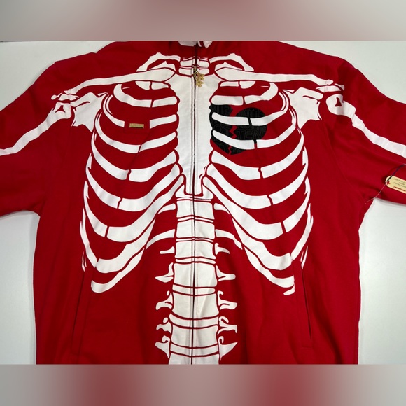 VTG LRG Dead Serious Skeleton Skull Hoodie Lifted Research Group RED YE RARE 4XL - Picture 3 of 16